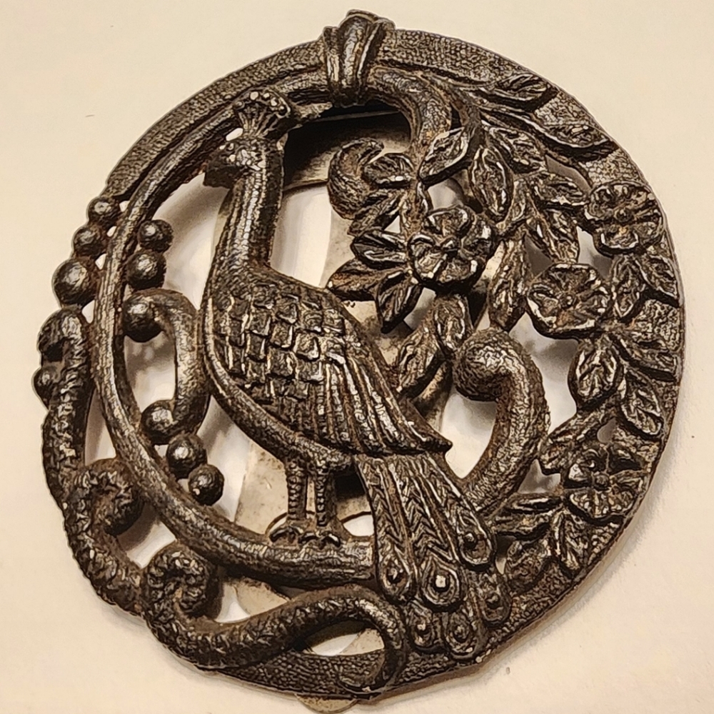 Antique Shoe Clip Snake Peacock Iron Silver Tone Scarf Clip